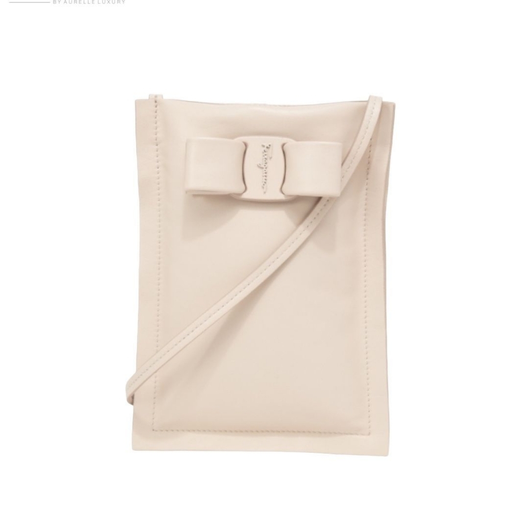 Salvatore Ferragamo viva leather beige crossbody bag